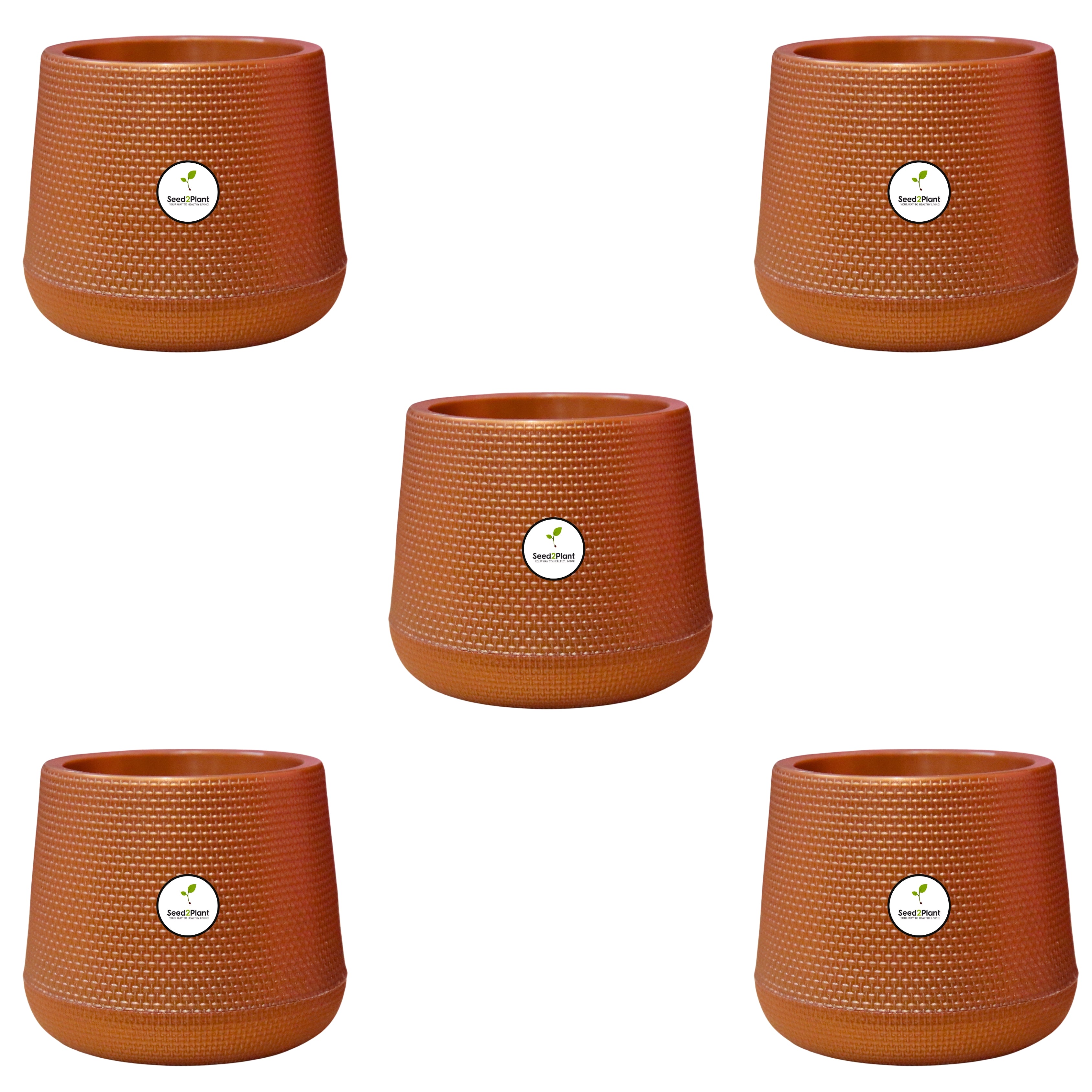 Elegant Polymer Woven-Design Indoor Plastic Pot - Brown Colour