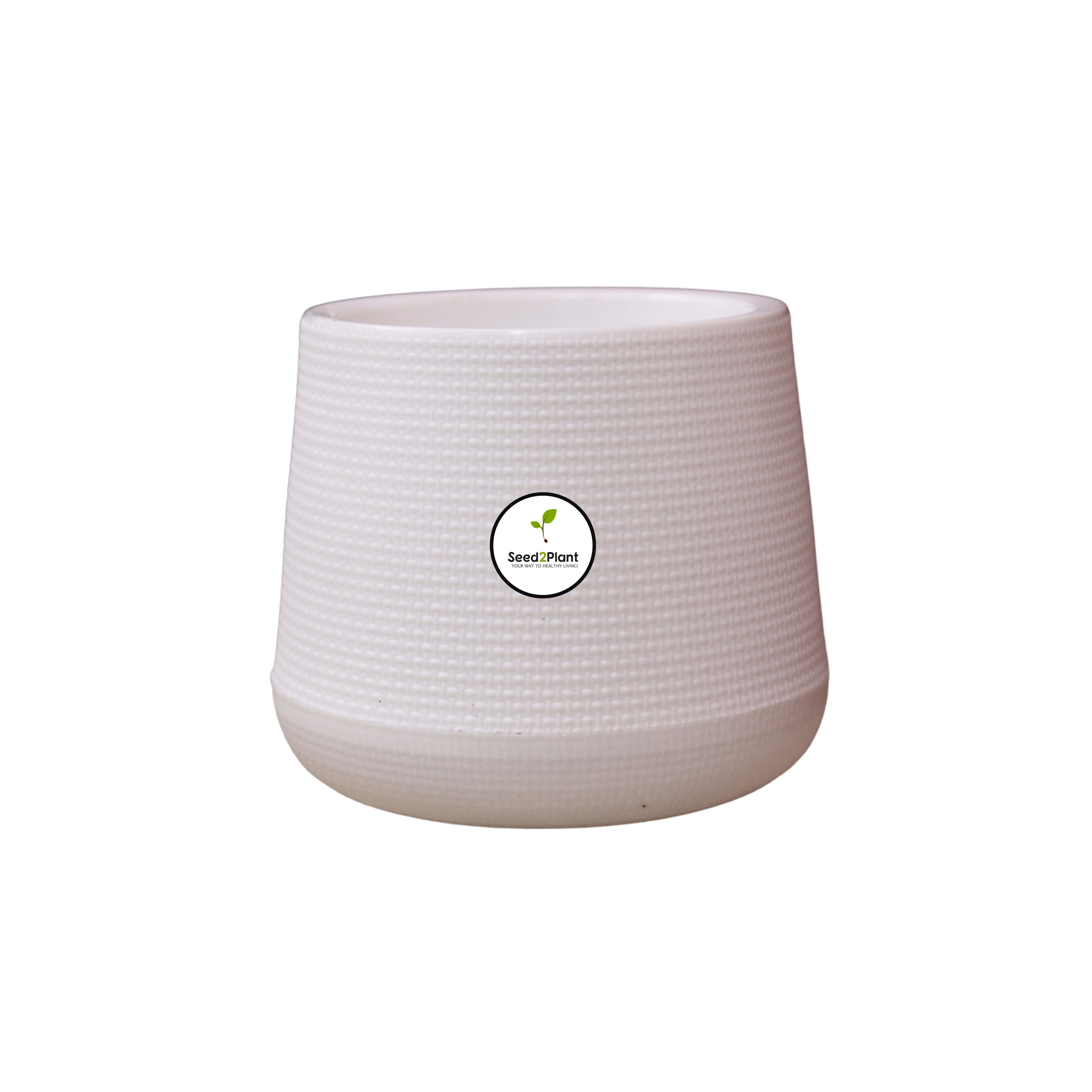 Elegant Polymer Woven-Design Indoor Plastic Pot - White Colour