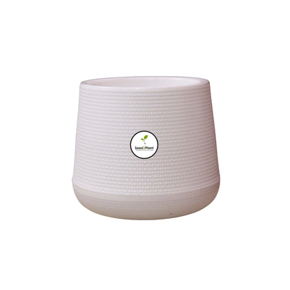 Elegant Polymer Woven-Design Indoor Plastic Pot - White Colour