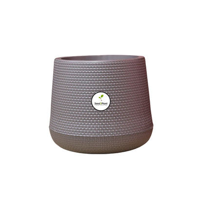 Elegant Polymer Woven-Design Indoor Plastic Pot - Grey Colour