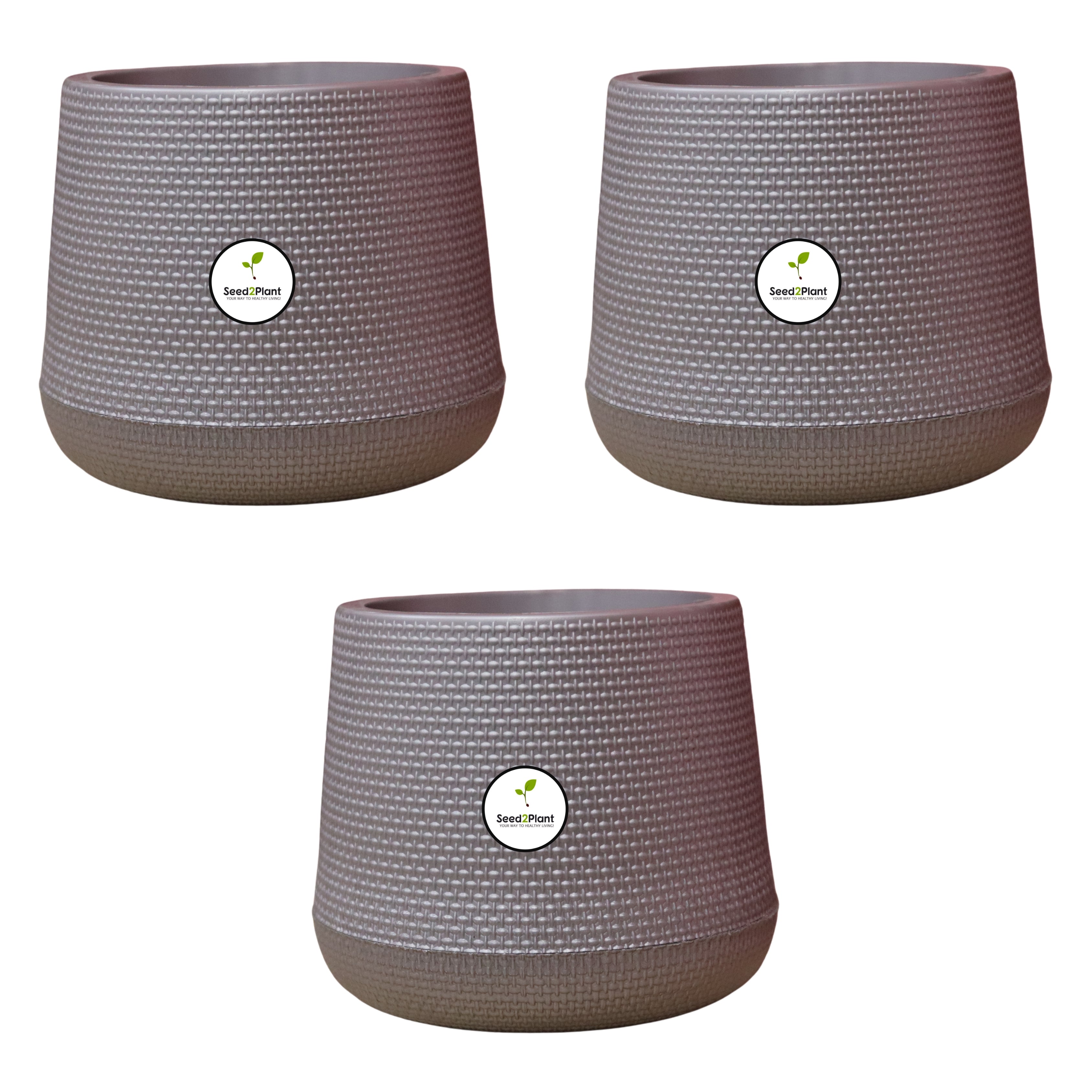 Elegant Polymer Woven-Design Indoor Plastic Pot - Grey Colour