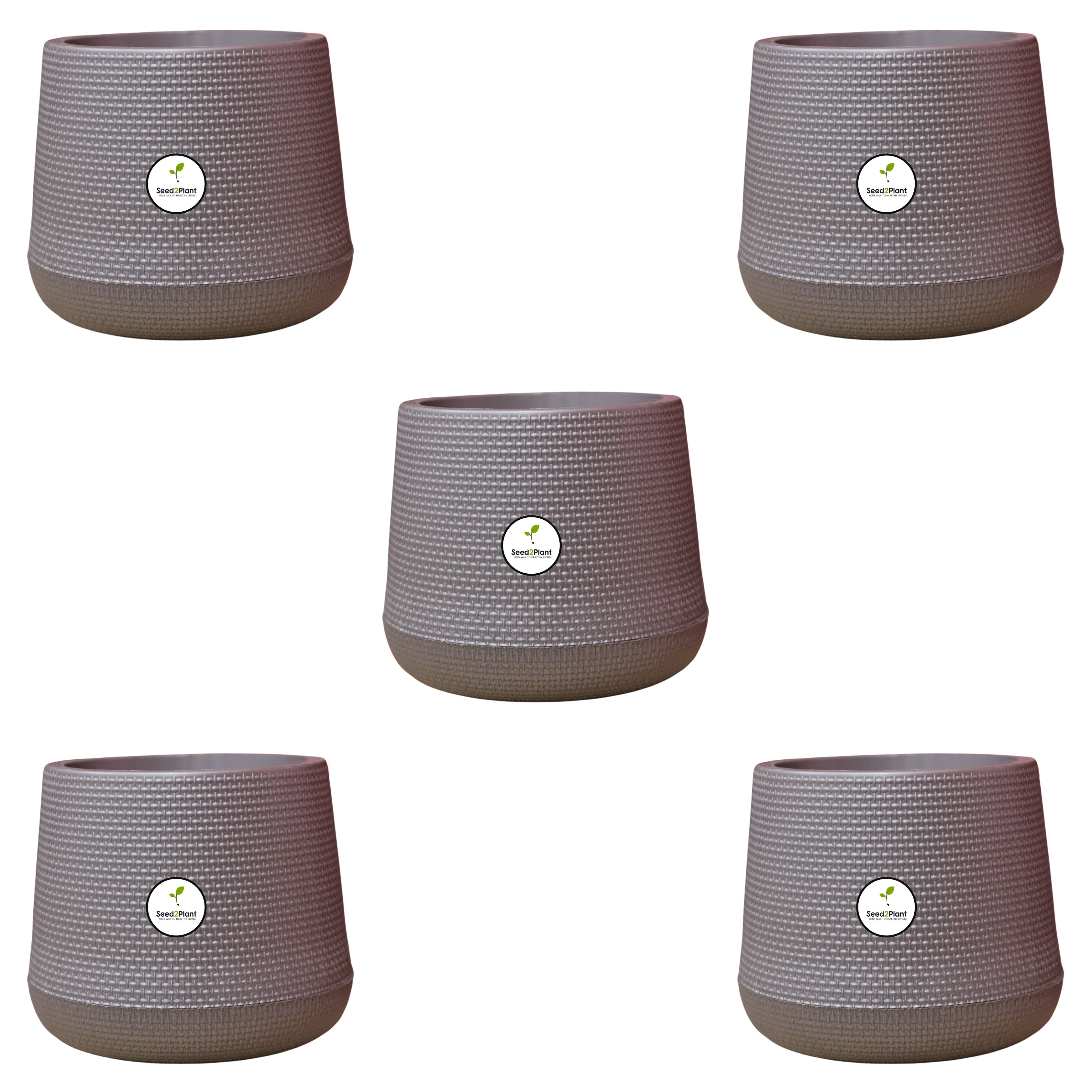 Elegant Polymer Woven-Design Indoor Plastic Pot - Grey Colour