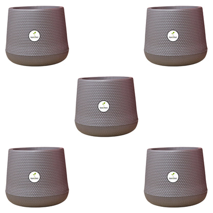 Elegant Polymer Woven-Design Indoor Plastic Pot - Grey Colour