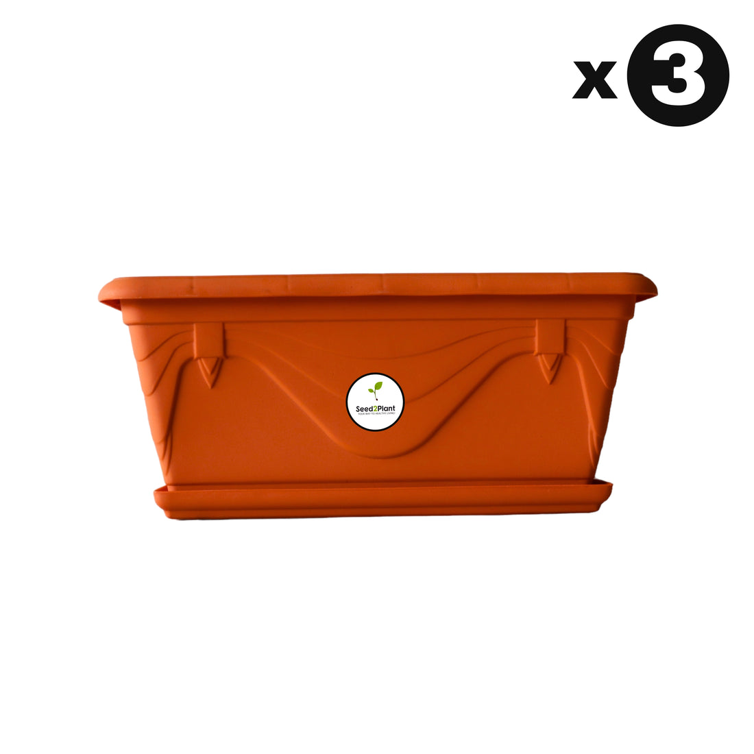 UV Treated Rectangular Plastic Planter Small with Tray - Terracotta Colour