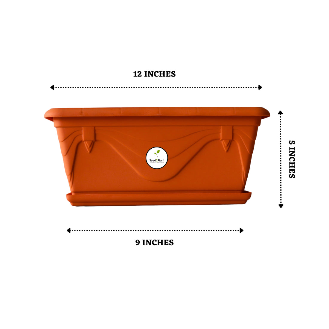 UV Treated Rectangular Plastic Planter Small with Tray - Terracotta Colour