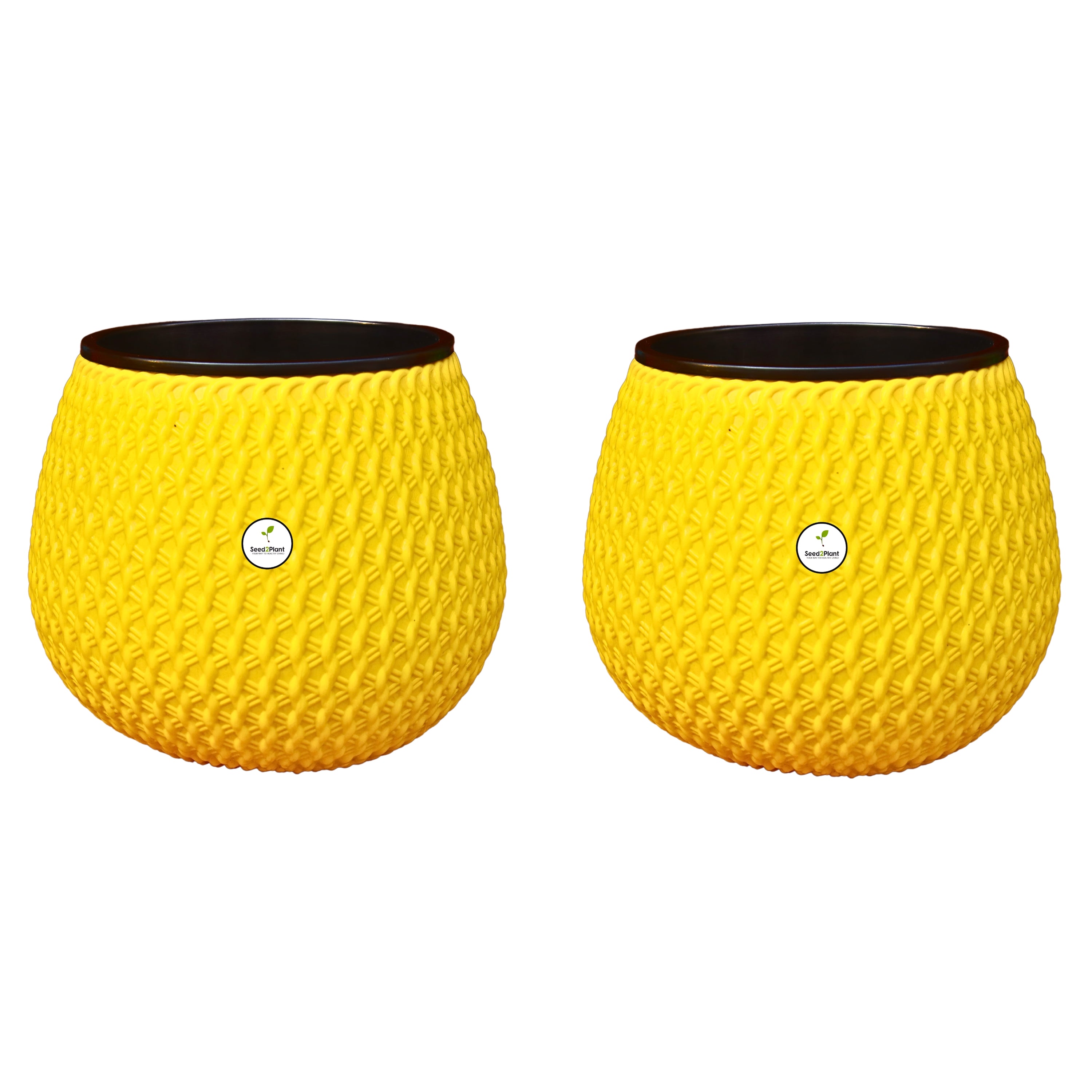 Woven Elegance Indoor Planter (with Inner Pot) - Yellow Colour – Seed2Plant