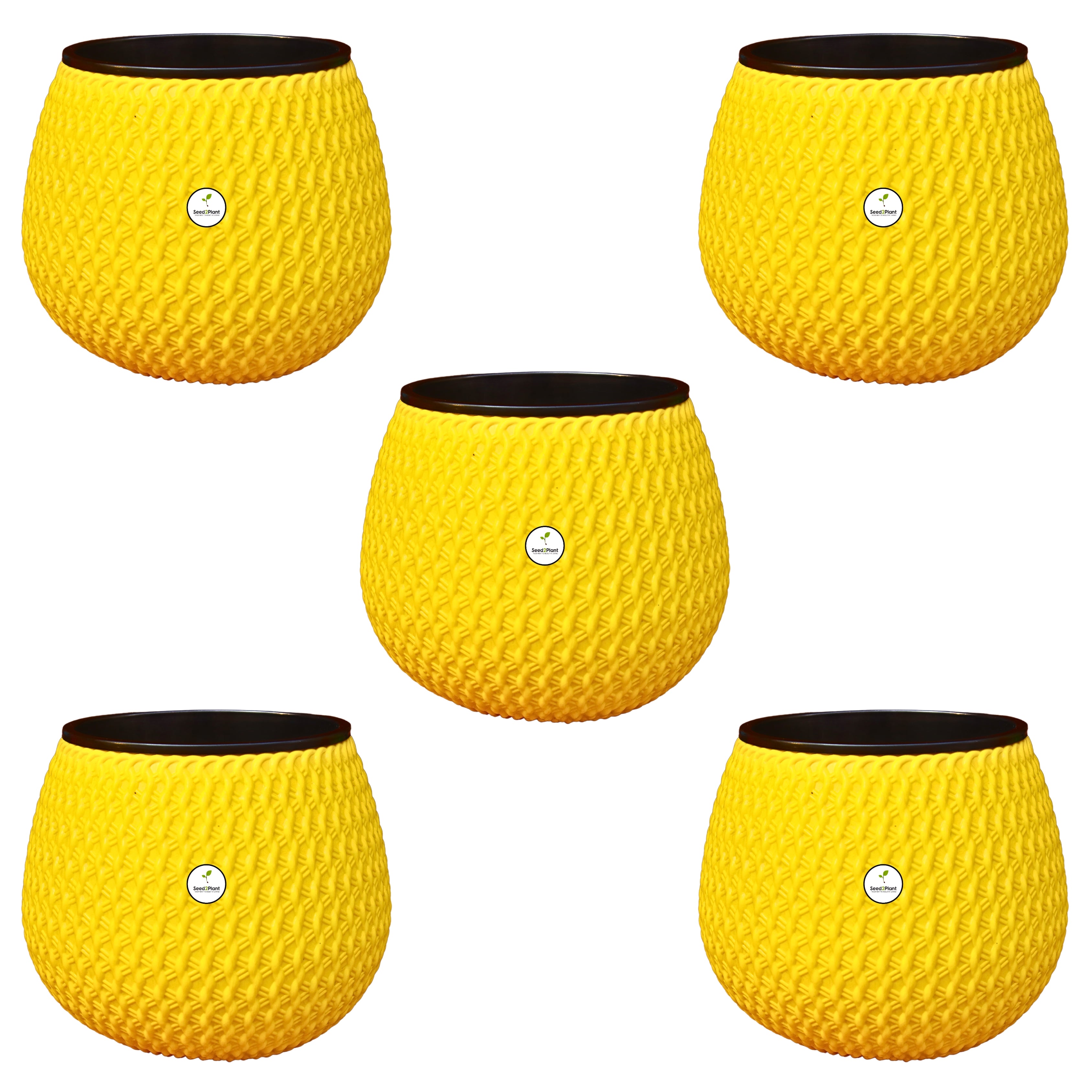 Woven Elegance Indoor Planter (with Inner Pot) - Yellow Colour