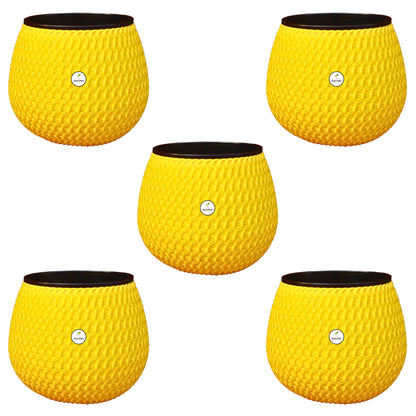 Woven Elegance Indoor Planter (with Inner Pot) - Yellow Colour