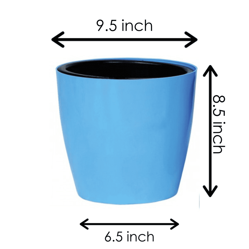 Self Watering Indoor Plastic Pot With Inner Pot Set - Blue Colour