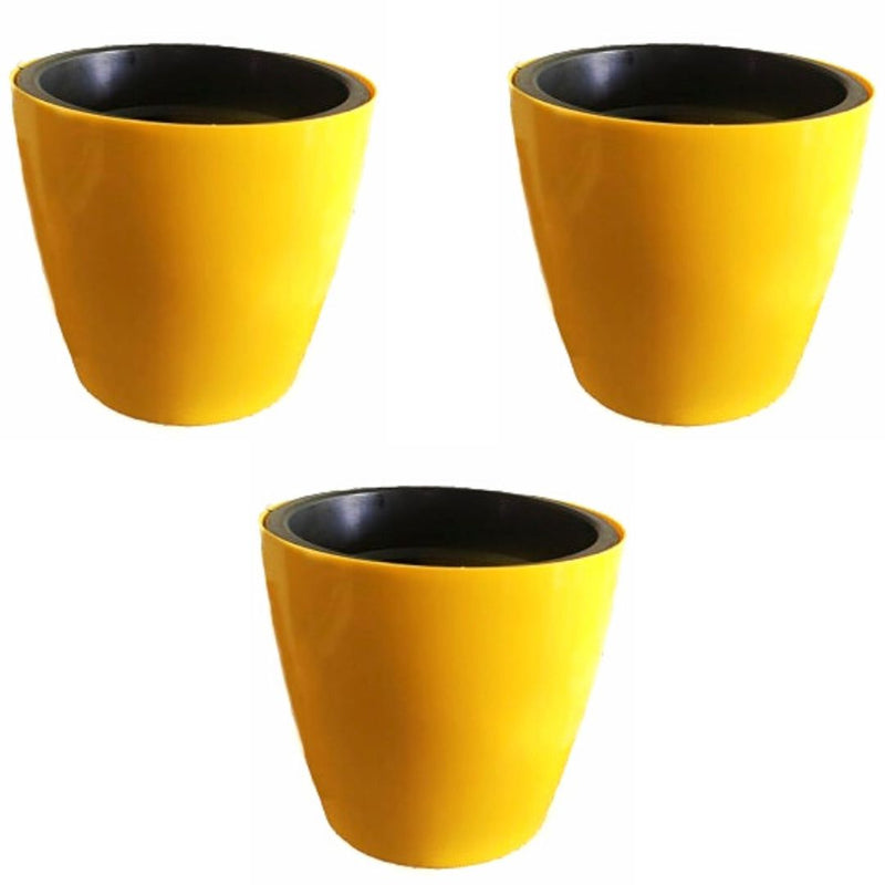 Self Watering Indoor Plastic Pot With Inner Pot Set - Yellow Color
