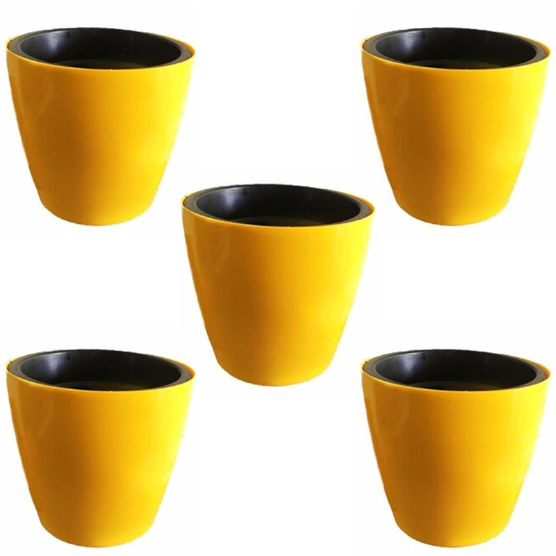 Self Watering Indoor Plastic Pot With Inner Pot Set - Yellow Color