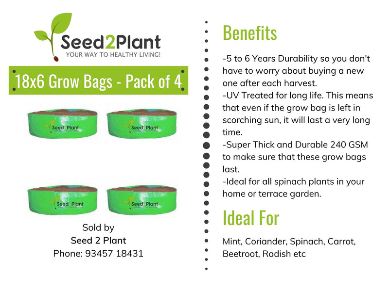 18x6 Inches (1½x 1⁄2 Ft) (Pack of 4) - 220 GSM HDPE Round Spinach Grow Bag
