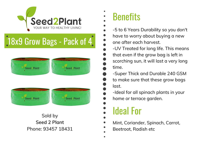 18x9 Inches (1½x¾ Ft) (Pack of 4) - 220 GSM HDPE Round Spinach Grow Bag