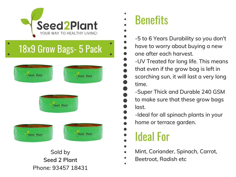 18x9 Inches (1½x¾ Ft) (Pack of 5) - 220 GSM HDPE Round Spinach Grow Bag