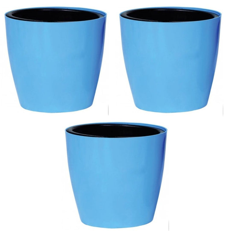 Self Watering Indoor Plastic Pot With Inner Pot Set - Blue Colour