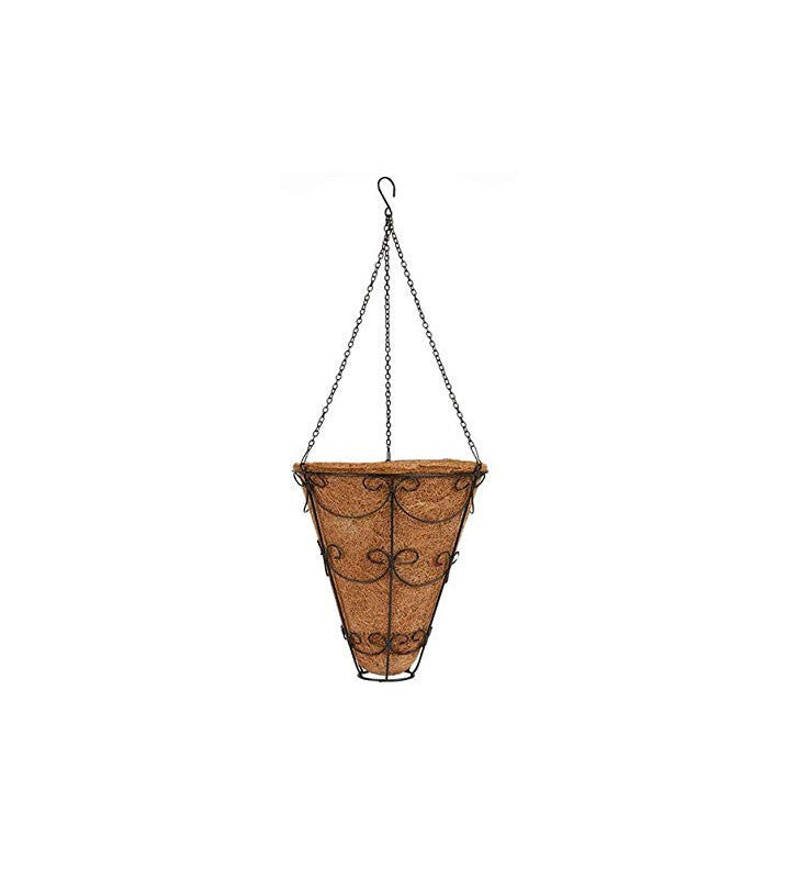 9 Inch Coir Conical Hanging Pot with Metal Basket and Metal Chain
