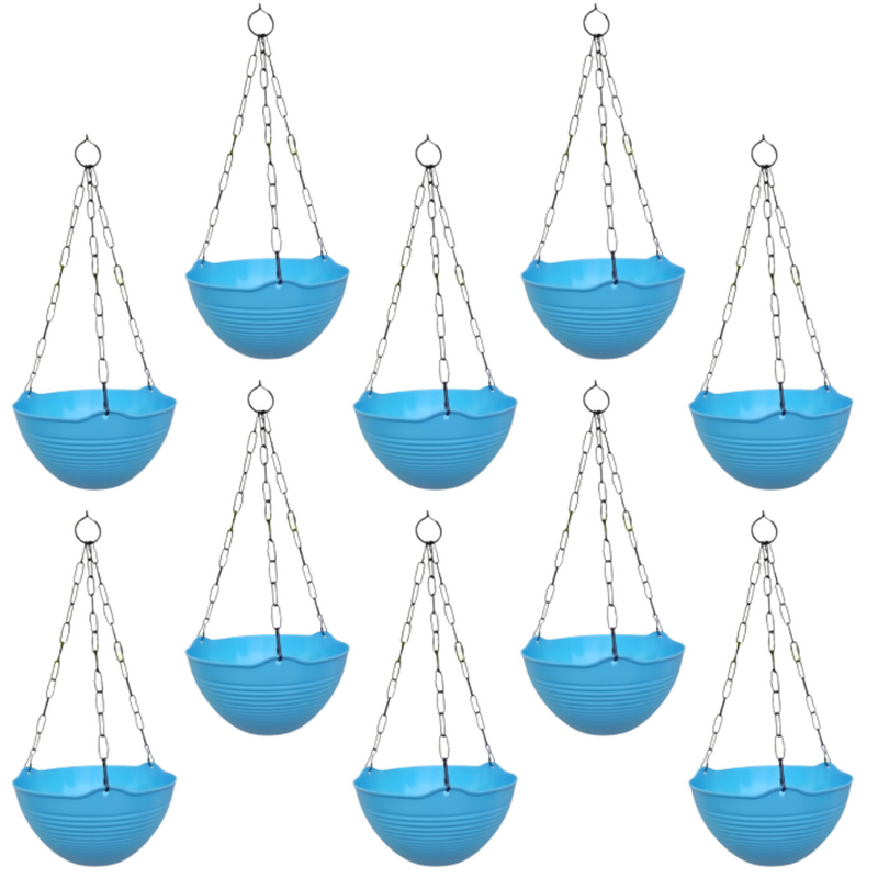 Fancy Hanging Pots With Metal Chain - Sky Blue Color