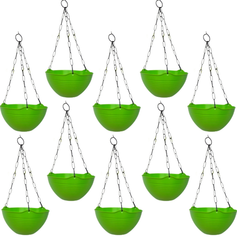 Fancy Hanging Pots With Metal Chain - Green Color