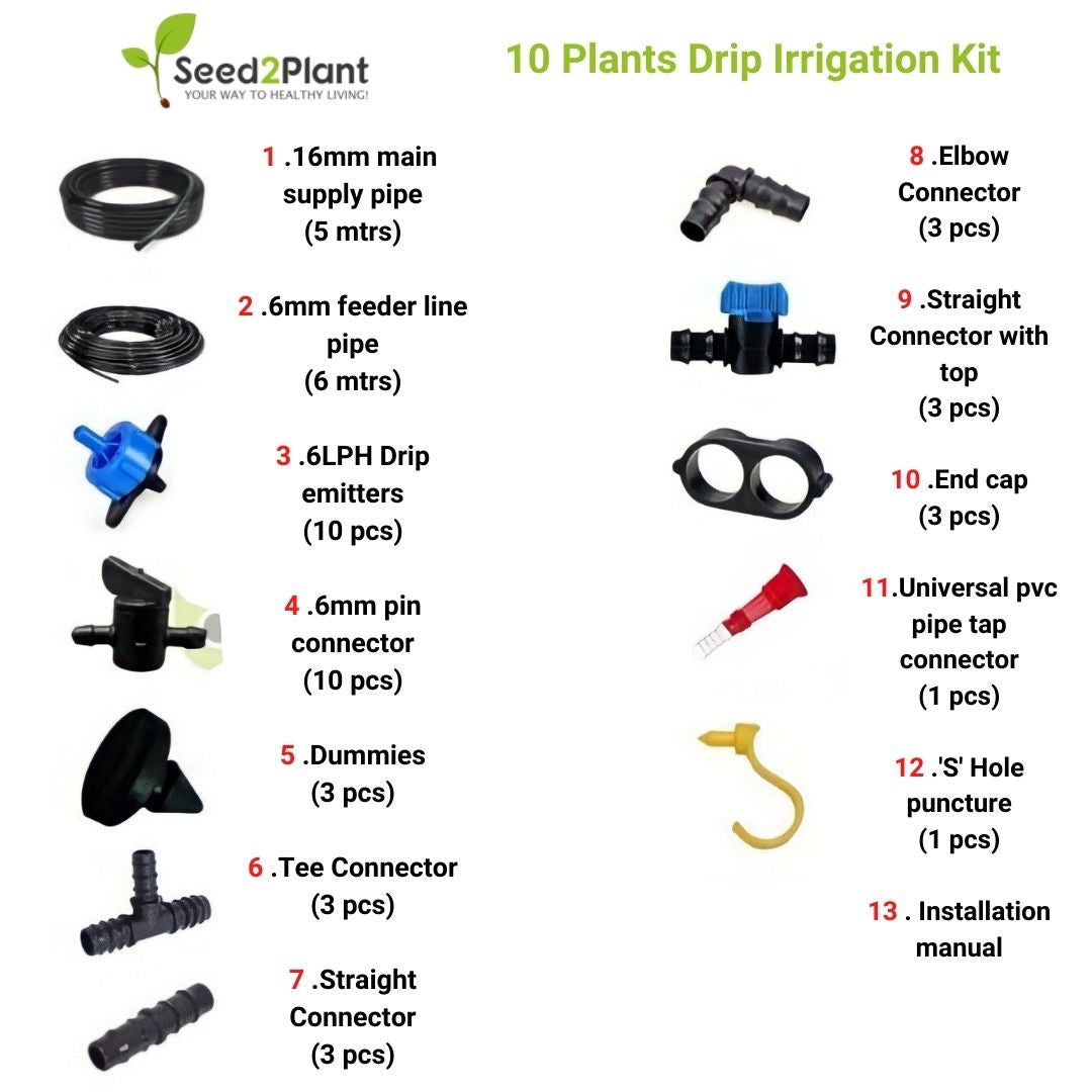 Easy Assembly Drip Irrigation Kit ISI Certified (For 10-100 Plants)