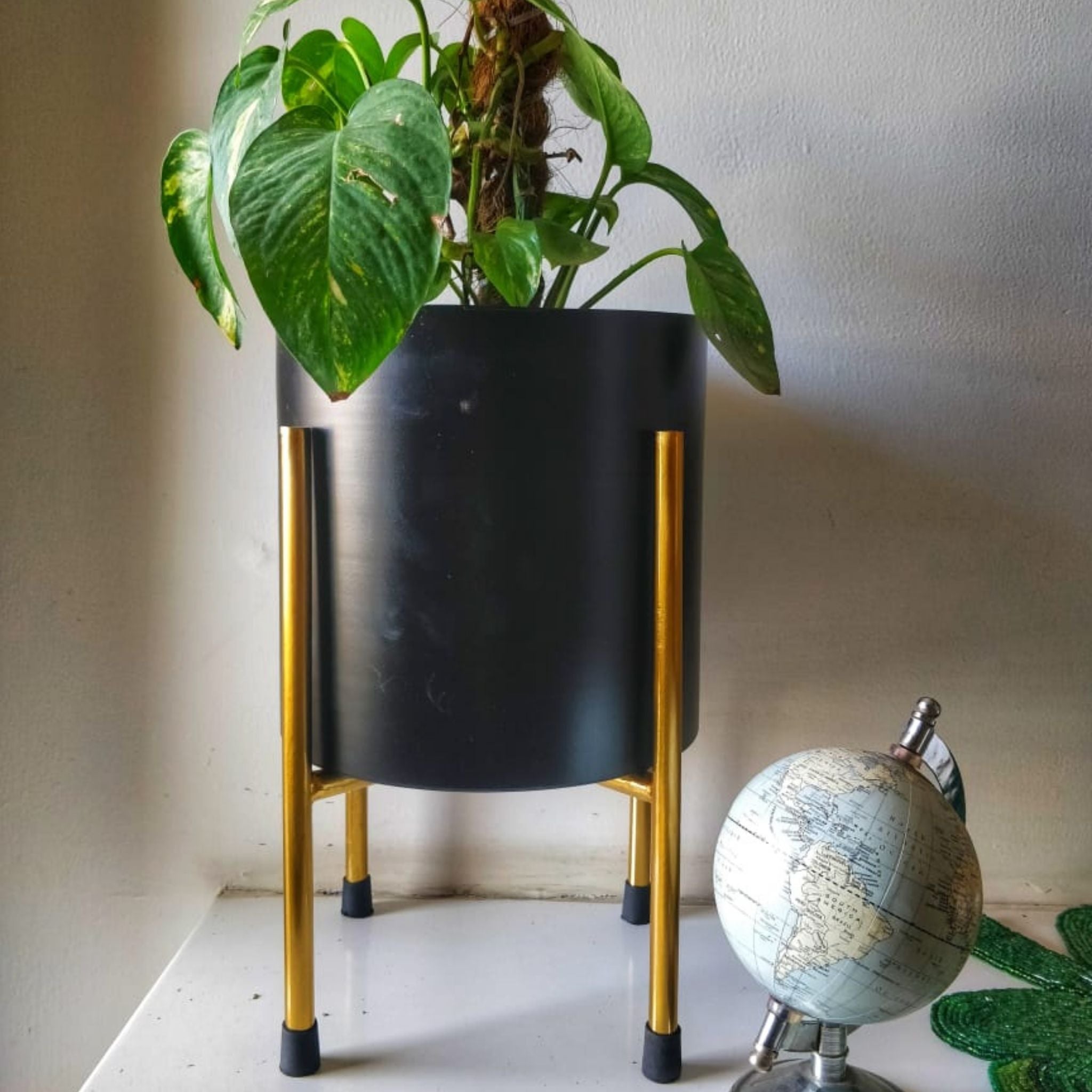 Metal Planter - Black with Golden Colour Stand