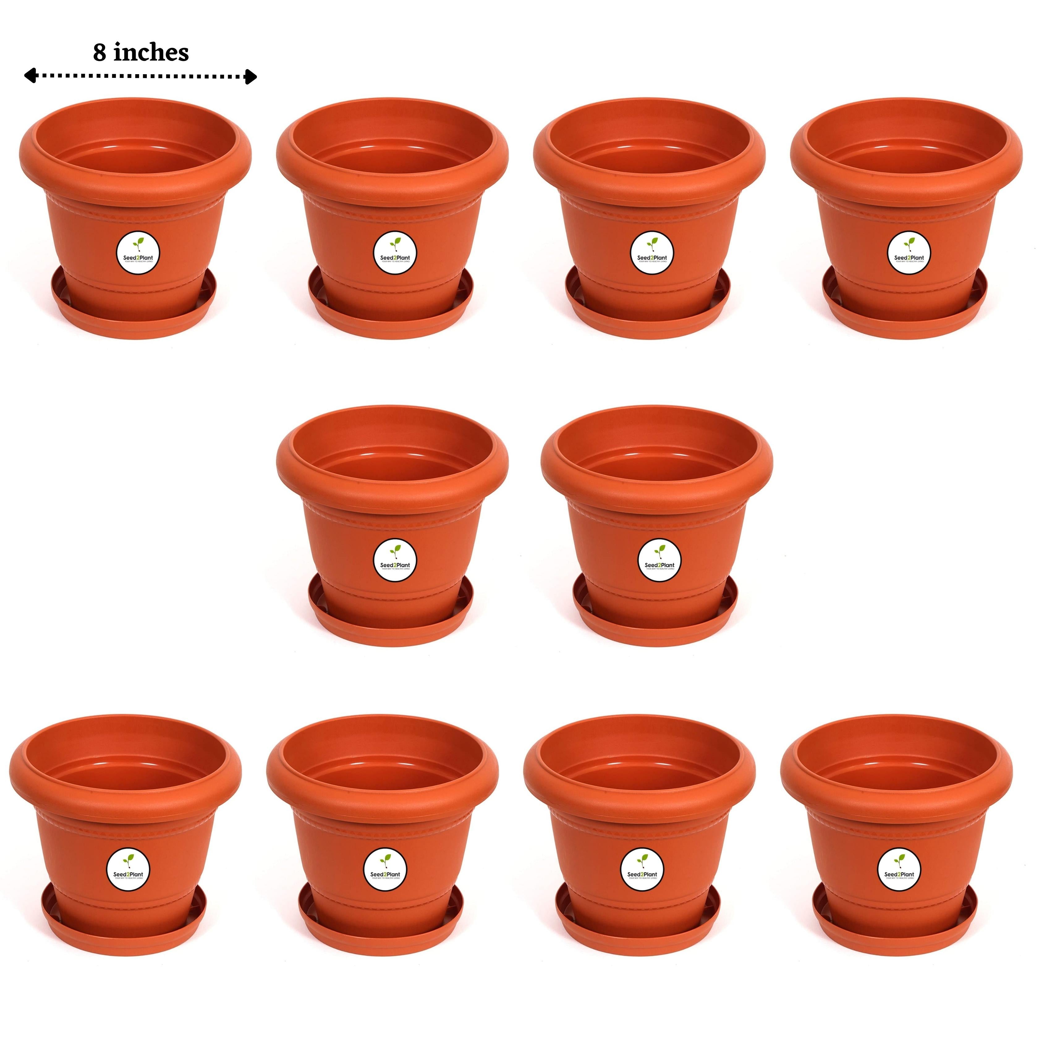 8 Inch UV Treated Plastic Pots - Terracotta Colour