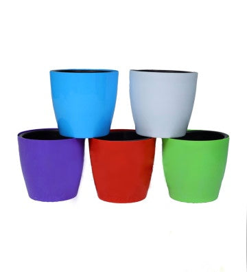 Self Watering Indoor Plastic Big Pots With Inner Pot Combo - 5 Pieces (Green, White, Red, Violet, Blue)