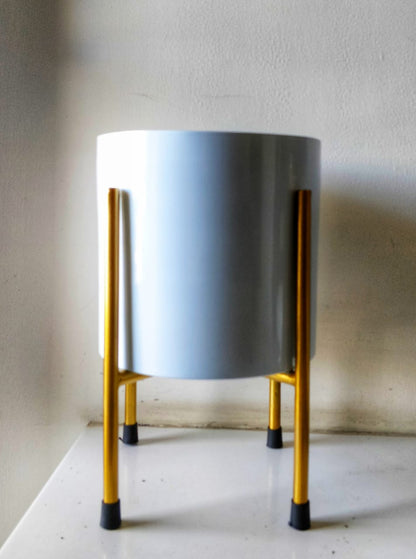 Metal Planter - White with Golden Colour Stand